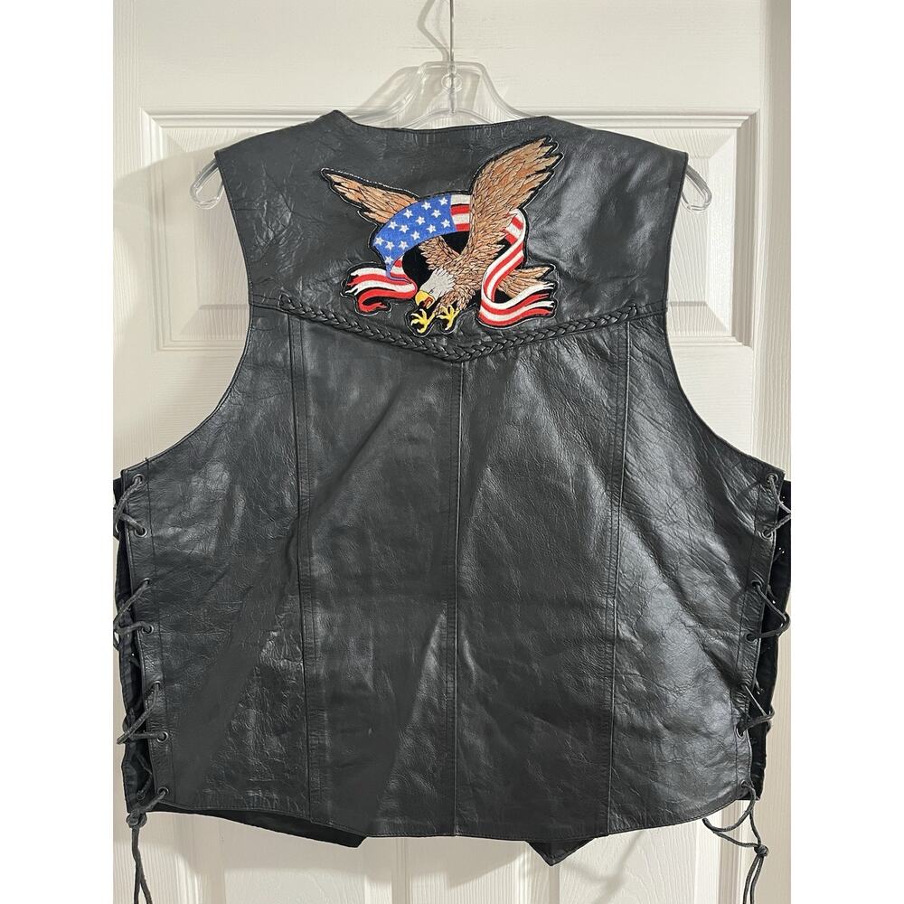 Vintage Hudson Leather Biker Best Motorcycle Sz L Eagle Flag